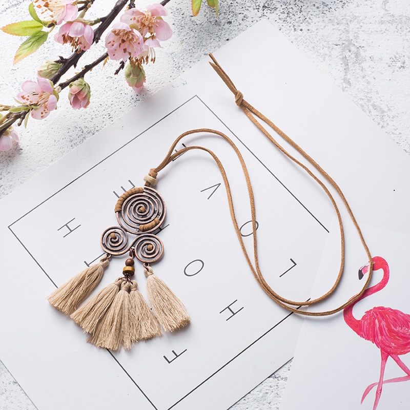 Women'S Bohemian Wave Shaped Pendant Necklace With Tassels 4