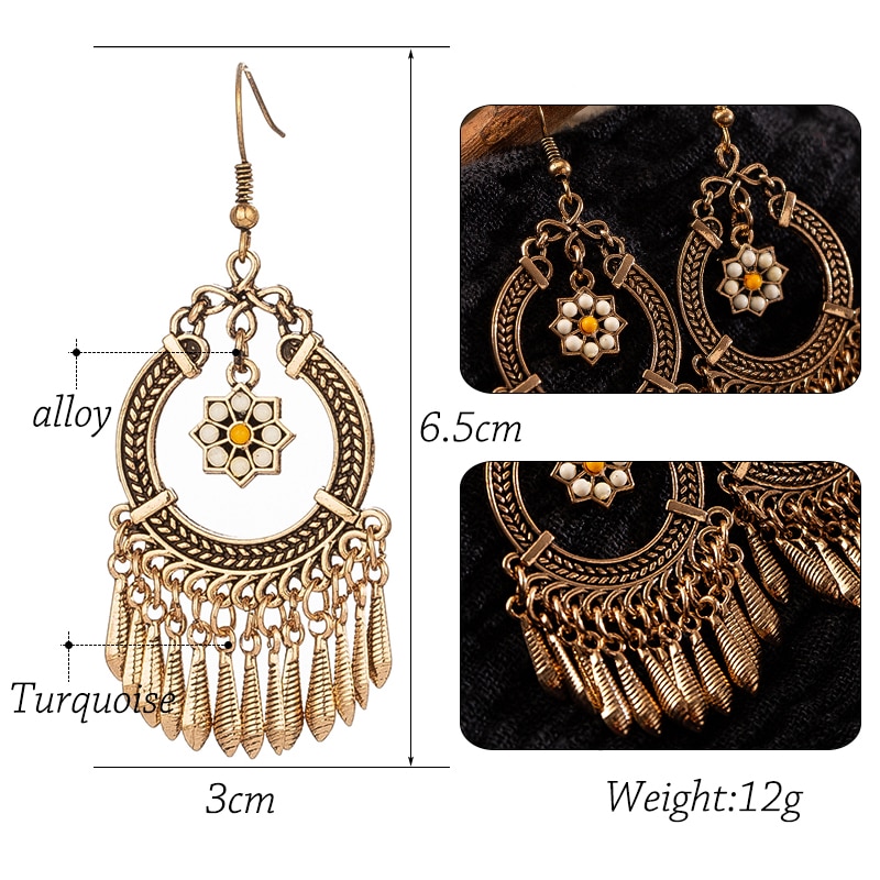 Women'S Boho Drop Earrings With Flower Shaped Pendant