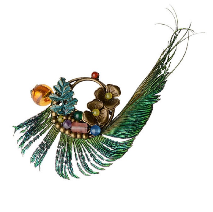 Handmade Boho Style Peacock Feather Brooch 3