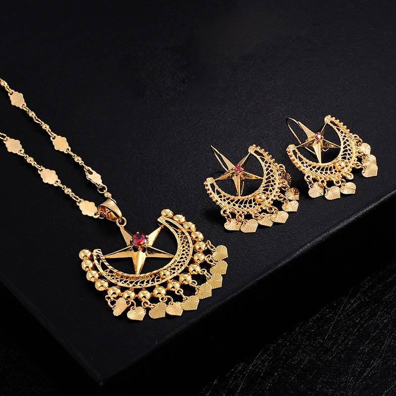 Women'S Boho Star Necklace And Earrings Set 4