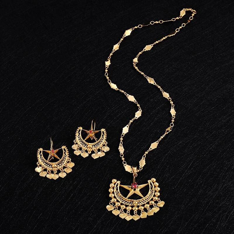 Women'S Boho Star Necklace And Earrings Set 3