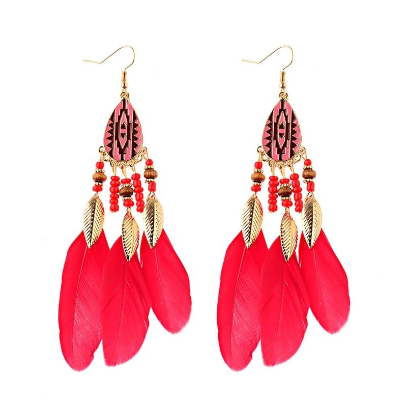 Women'S Bohemian Feather Tassel Earrings