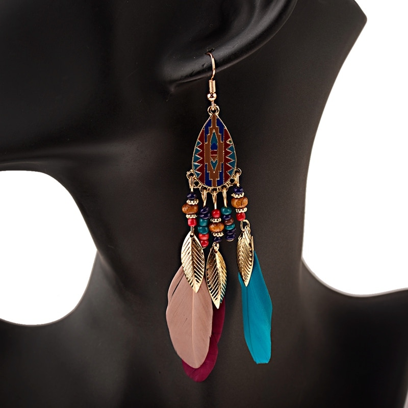 Women'S Bohemian Feather Tassel Earrings