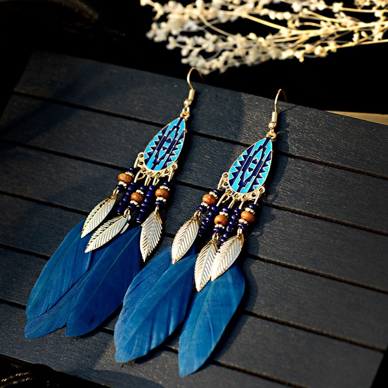 Women'S Bohemian Feather Tassel Earrings