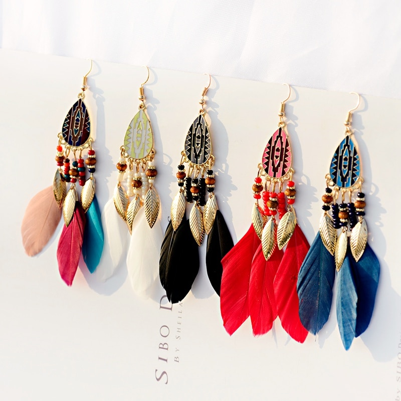 Women'S Bohemian Feather Tassel Earrings 6