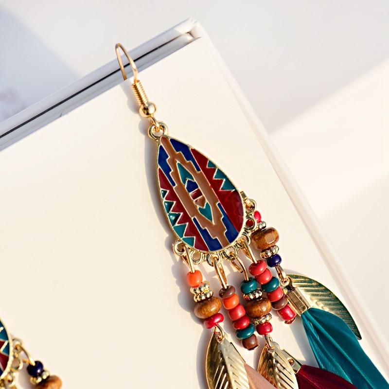 Women'S Bohemian Feather Tassel Earrings