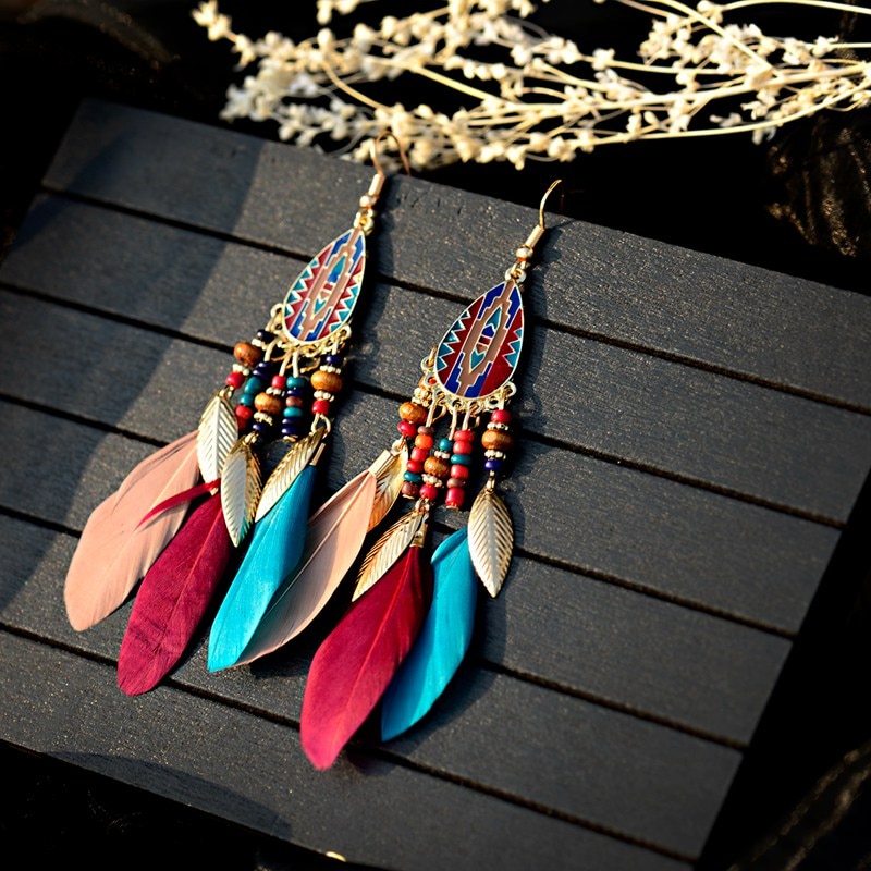 Women'S Bohemian Feather Tassel Earrings 3