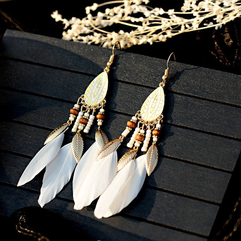 Women'S Bohemian Feather Tassel Earrings 5