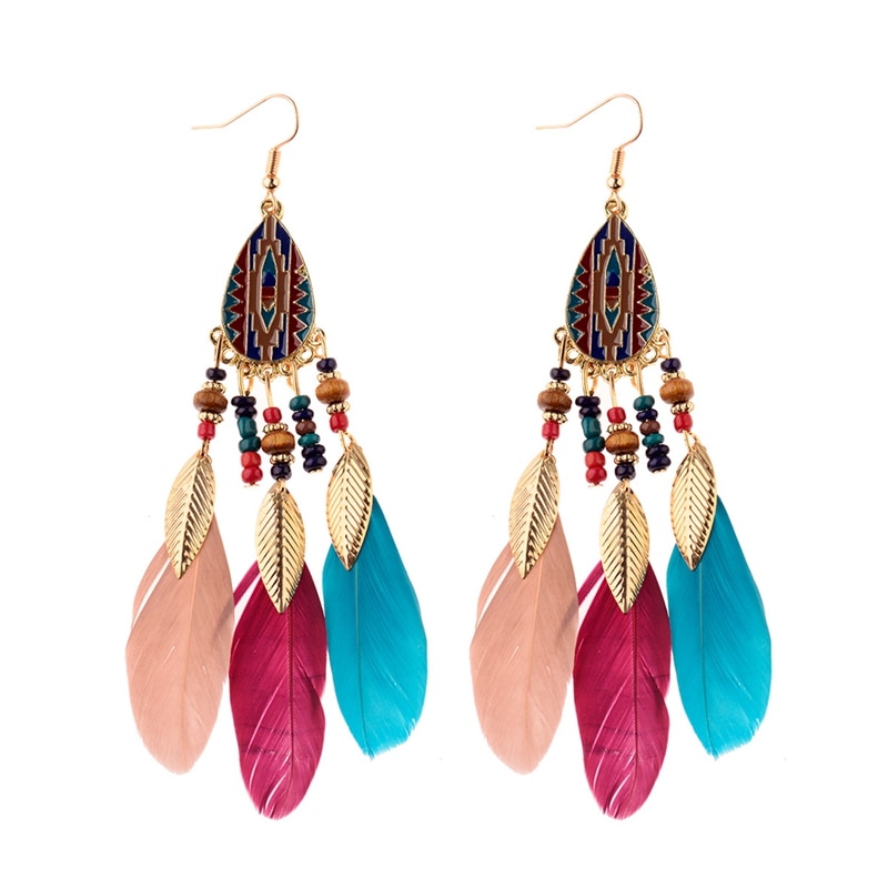 Women'S Bohemian Feather Tassel Earrings