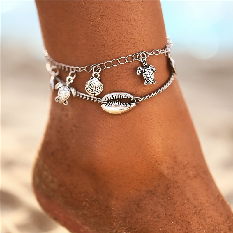 Women'S Boho Sea Shell Decorated Anklets Set