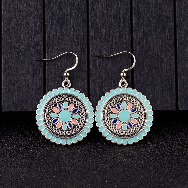 Women'S Bohemian Floral Patterned Drop Earrings 7