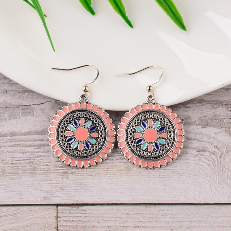 Women'S Bohemian Floral Patterned Drop Earrings