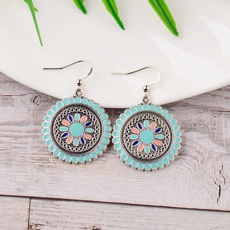 Women'S Bohemian Floral Patterned Drop Earrings 4