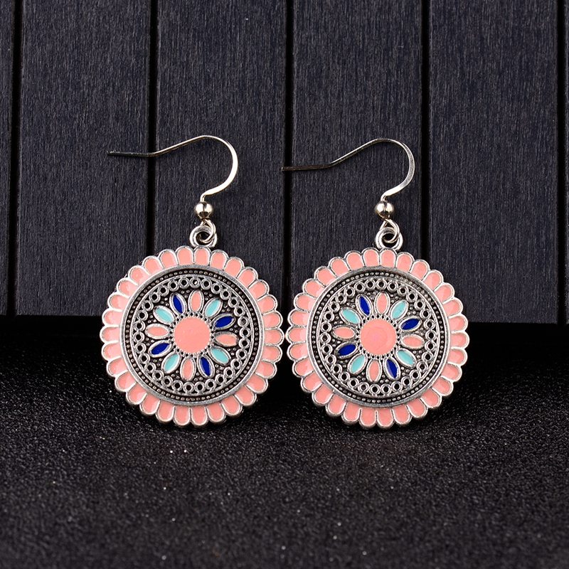 Women'S Bohemian Floral Patterned Drop Earrings 6