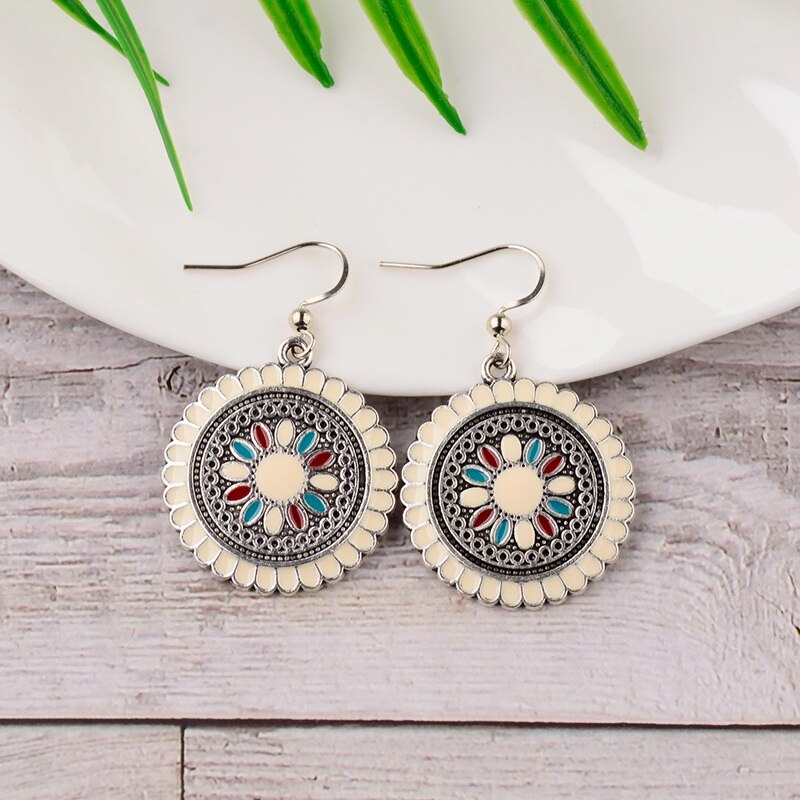 Women'S Bohemian Floral Patterned Drop Earrings 5