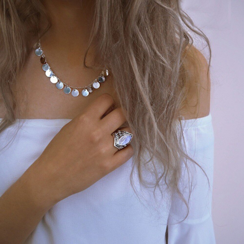 Bohemian Vintage Silver Stone Ring For Women