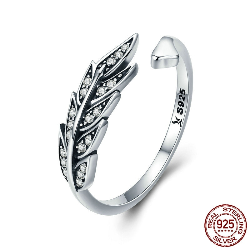 Women'S Sterling Silver Feather Shaped Bohemian Ring 3