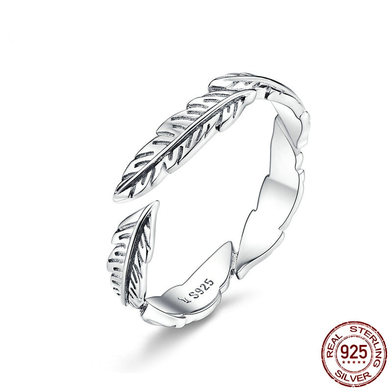 Women'S Sterling Silver Feather Shaped Bohemian Ring 5