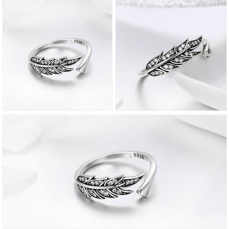 Women'S Sterling Silver Feather Shaped Bohemian Ring 4