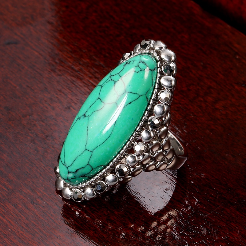 Boho Natural Stone Tibetan Silver Ring
