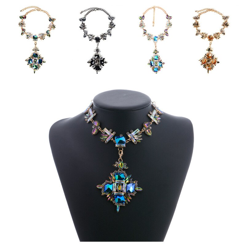 Women'S Boho Crystal Statement Necklace