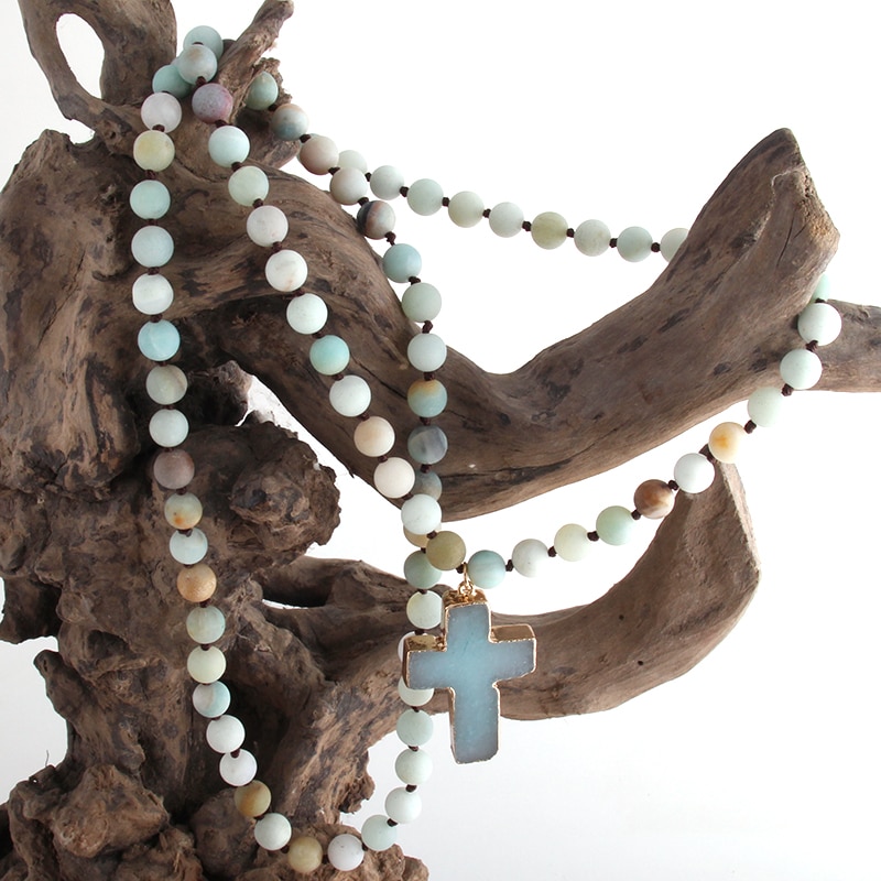 Bohemian Stone Cross Pendant Necklace For Women 5