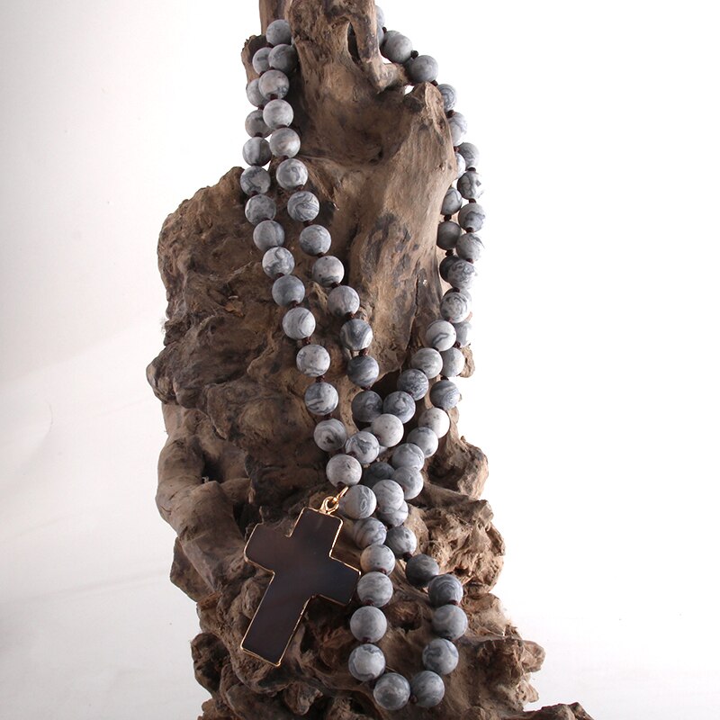 Bohemian Stone Cross Pendant Necklace For Women 3
