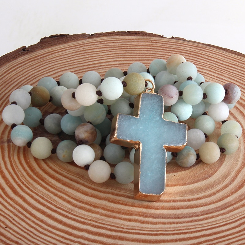 Bohemian Stone Cross Pendant Necklace For Women