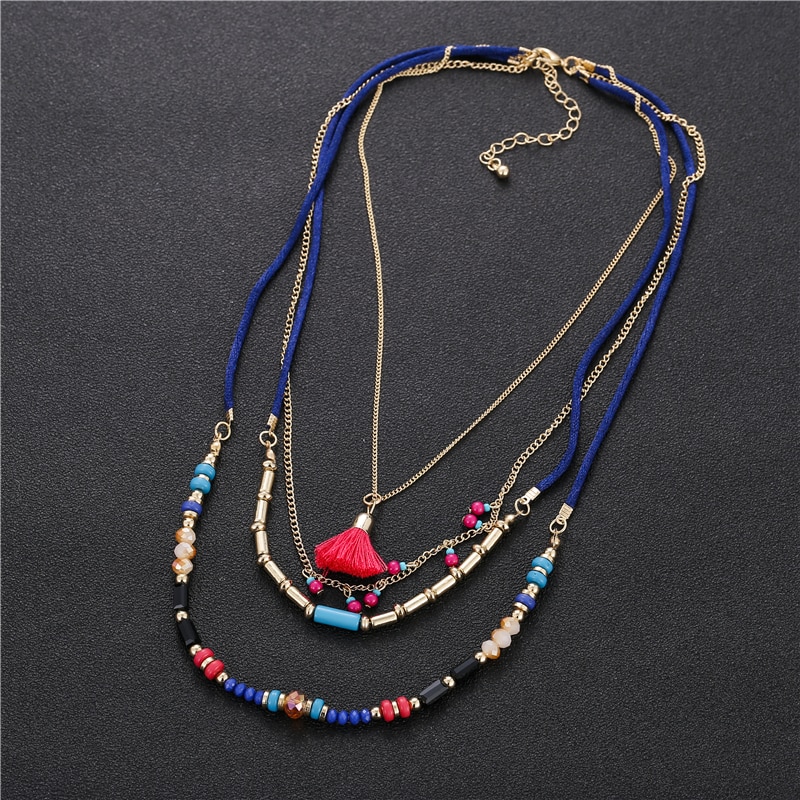 Colorful Multilayer Long Beaded Necklaces 5