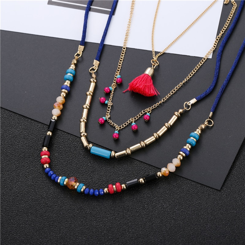 Colorful Multilayer Long Beaded Necklaces 7