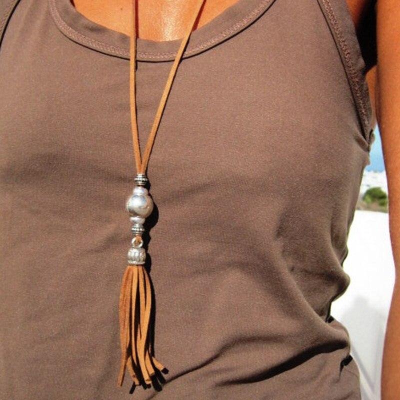 Vintage Velvet Leather Long Tassel Necklace