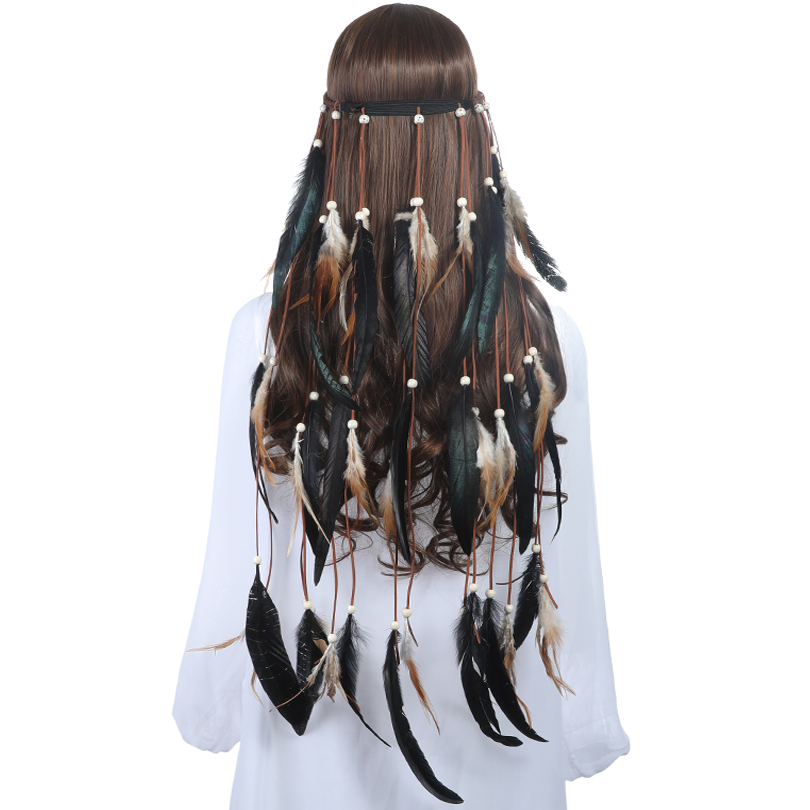 Women'S Boho Elastic Headband With Feather