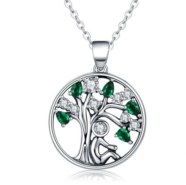 Tree Of Life Round Silver Women'S Pendant Necklace