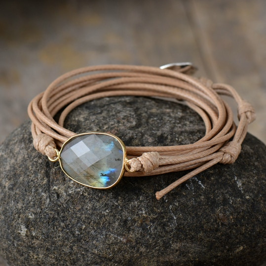 Women'S Boho Style Labradorite Stone Wrap Bracelet 4