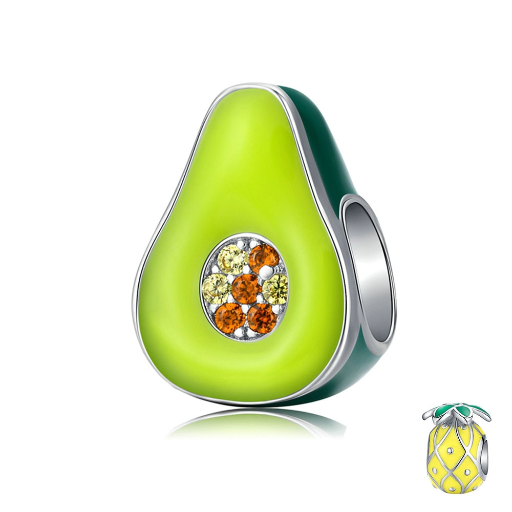 Women’S Avocado And Pineapple Shaped Sterling Silver Charm