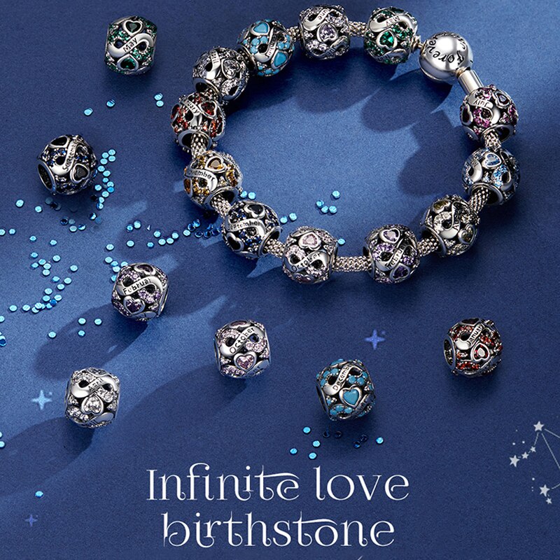 Infinite Love Birthstone 925 Sterling Silver Multiple Crystal Charm 2