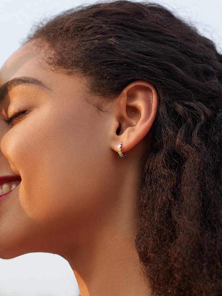 Women Rainbow Heart Earrings Genuine 925 Sterling Silver 5