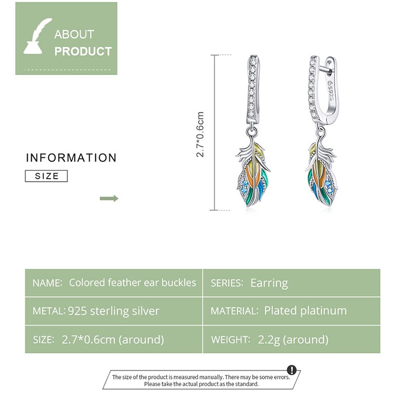 Color Feather Earrings For Women 925 Sterling Silver 6